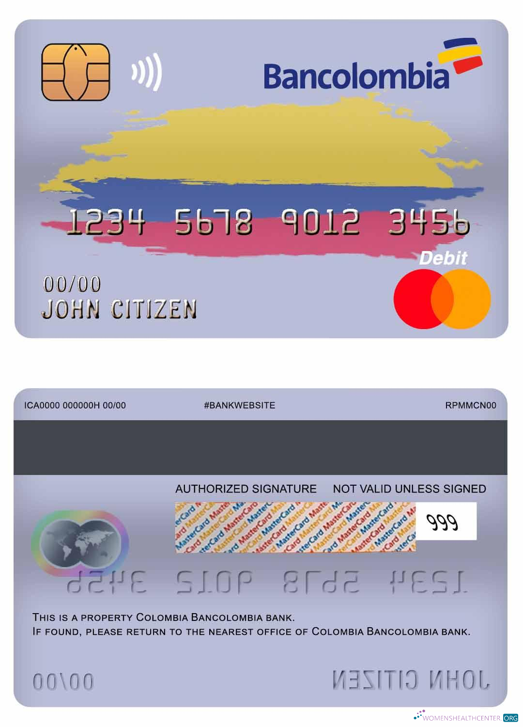 Download Colombia Bancolombia bank master debit card Photoshop template